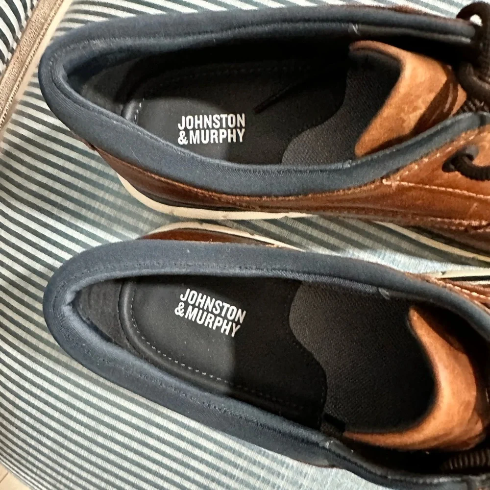 Johnston & Murphy Tan/Brown Leather Derby Lace-Up Shoes - Picture 4 of 7